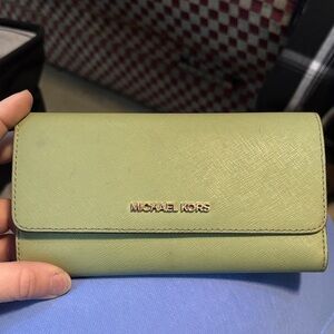 Michael Kors Light Olive Saffiano Leather Continental Wallet